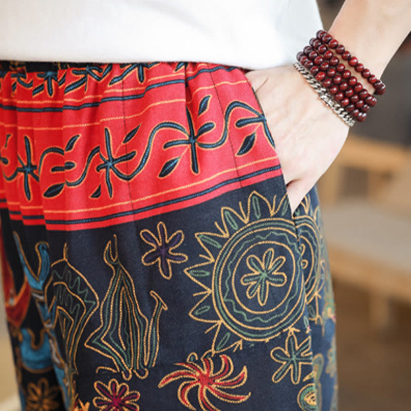 Buddha Stones Kolorowe Wielbłądzie Wzór Bawełniane Męskie Spodnie Harem Z Kieszeniami - image 7