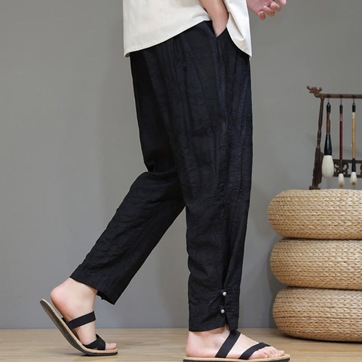 Buddha Stones Bambusowe Spodnie Męskie Z Kieszeniami Zapinane Na Kostkach Żabką - image 16