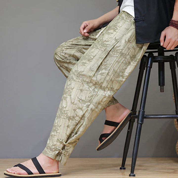 Buddha Stones Bambusowe Spodnie Męskie Z Kieszeniami Zapinane Na Kostkach Żabką - image 4