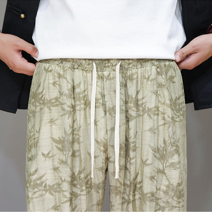 Buddha Stones Bambusowe Spodnie Męskie Z Kieszeniami Zapinane Na Kostkach Żabką - image 8