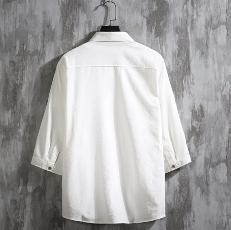 Koszula męska Buddha Stones Casual Solid Color z guzikami z przodu i rękawami trzy czwarte - image 1