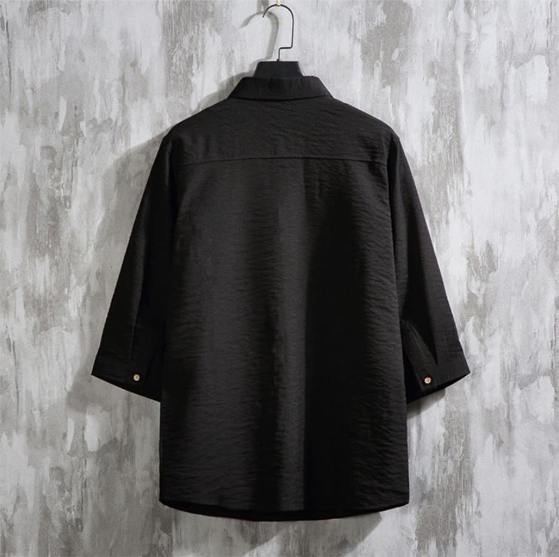 Koszula męska Buddha Stones Casual Solid Color z guzikami z przodu i rękawami trzy czwarte - image 13