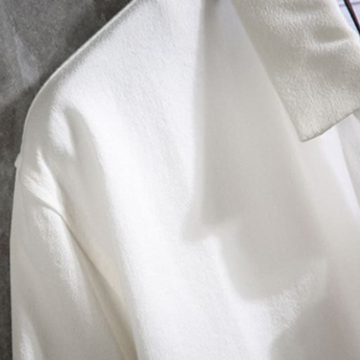 Koszula męska Buddha Stones Casual Solid Color z guzikami z przodu i rękawami trzy czwarte - image 3