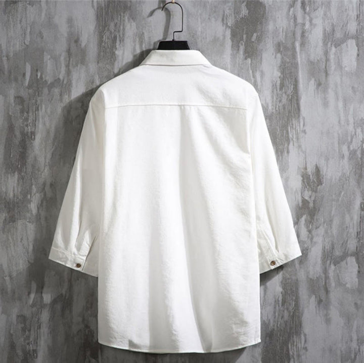 Koszula męska Buddha Stones Casual Solid Color z guzikami z przodu i rękawami trzy czwarte - image 1