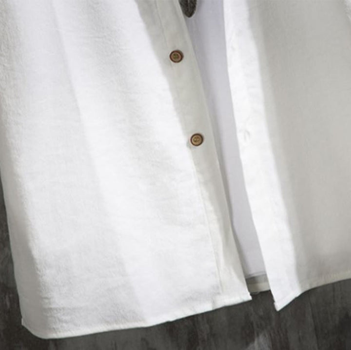 Koszula męska Buddha Stones Casual Solid Color z guzikami z przodu i rękawami trzy czwarte - image 4