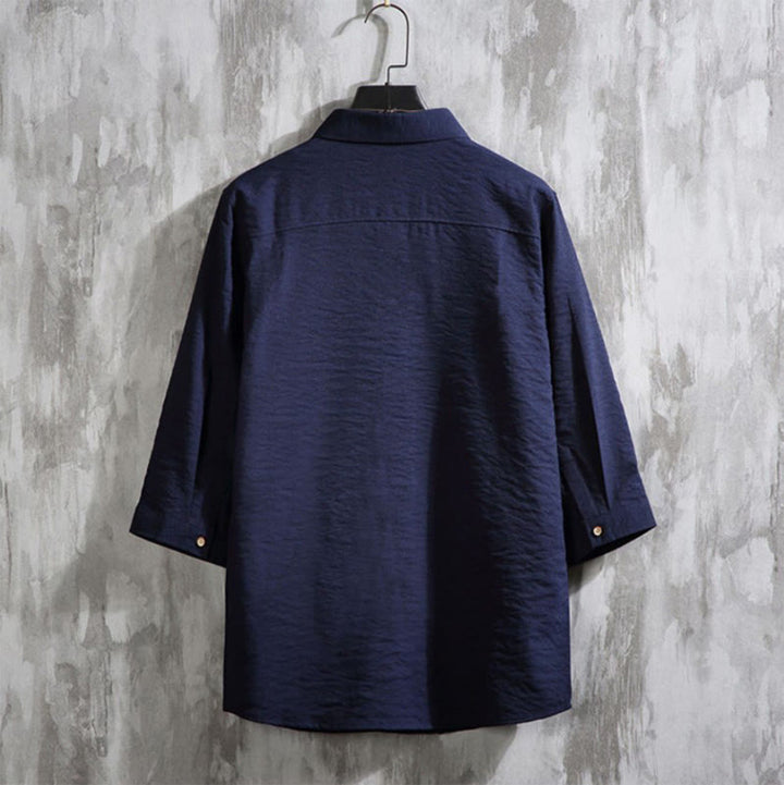 Koszula męska Buddha Stones Casual Solid Color z guzikami z przodu i rękawami trzy czwarte - image 17