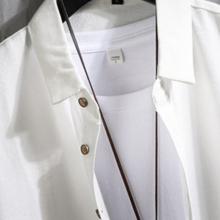 Koszula męska Buddha Stones Casual Solid Color z guzikami z przodu i rękawami trzy czwarte - image 2