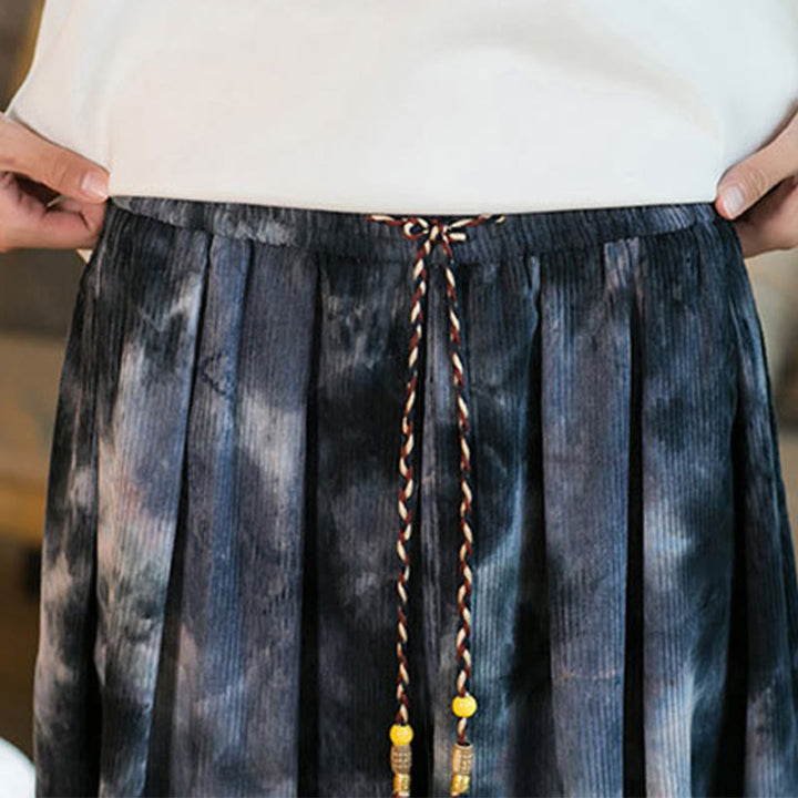Spodnie haremowe męskie z kieszeniami i nadrukiem w kratkę Buddha Stones Ink Tie-dye Braided Drawstring Corduroy Cotton
