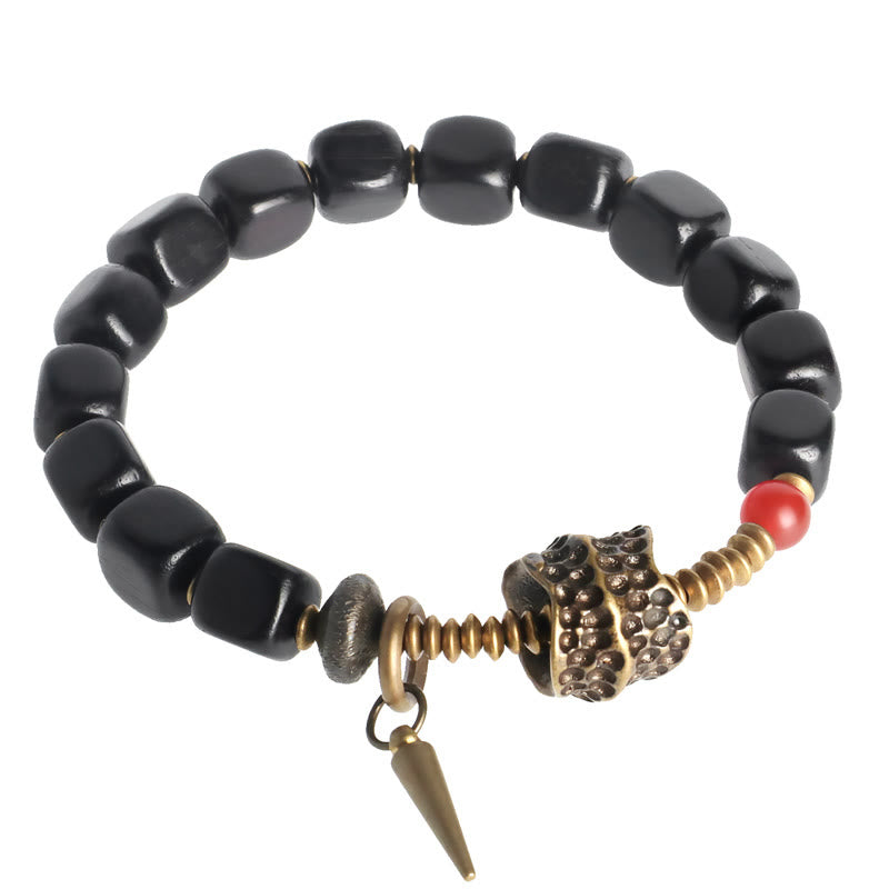 Bransoletka Buddha Stones Ebony Wood Miedź Mosiądz Czerwony Agat Peace