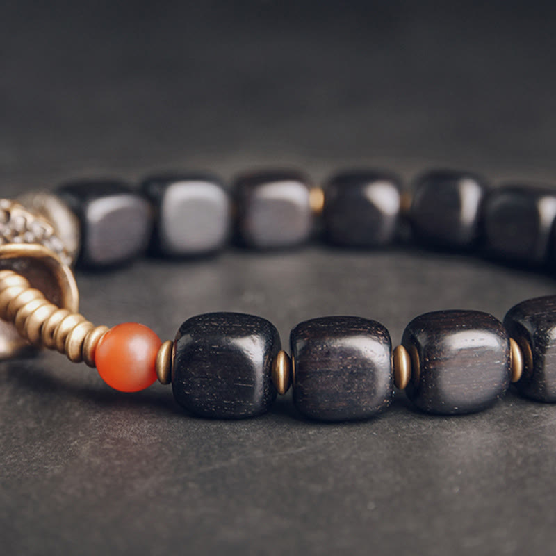Bransoletka Buddha Stones Ebony Wood Miedź Mosiądz Czerwony Agat Peace