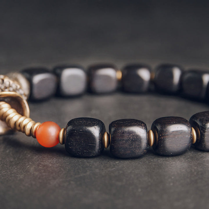 Bransoletka Buddha Stones Ebony Wood Miedź Mosiądz Czerwony Agat Peace