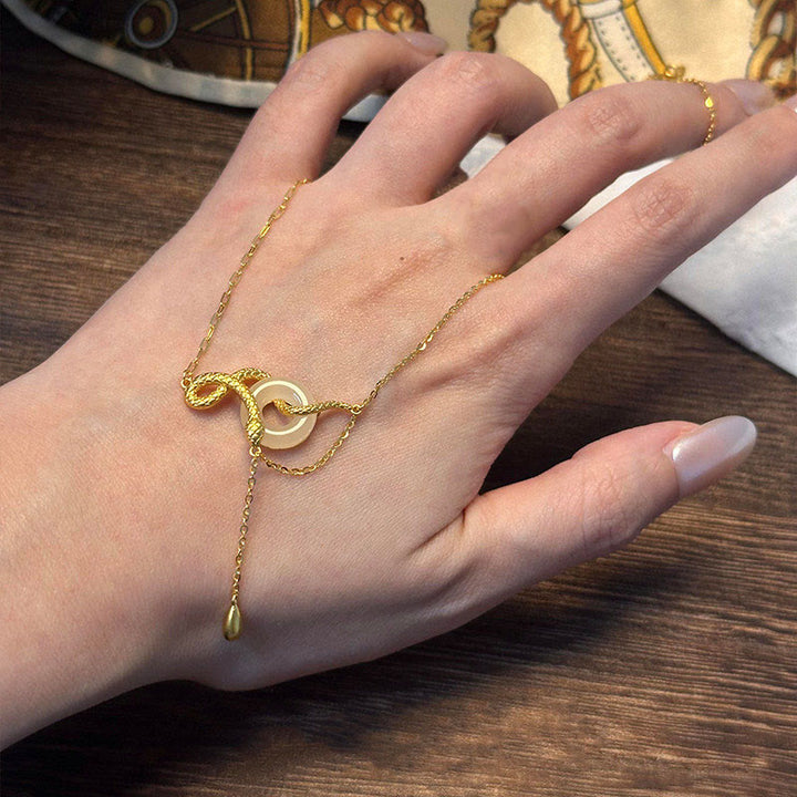 Buddha Stones Chalcedon Pokojowa Klamra 925 Srebro Złoto Rok Węża Naszyjnik Wisiorek Harmonia