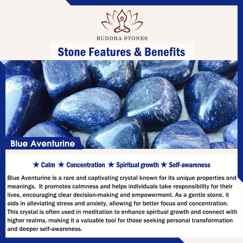 Buddha Stones 108 Koraliki Mala Wielowarstwowa Naturalna Niebieska Bransoletka Awenturyn Lotos Spokój