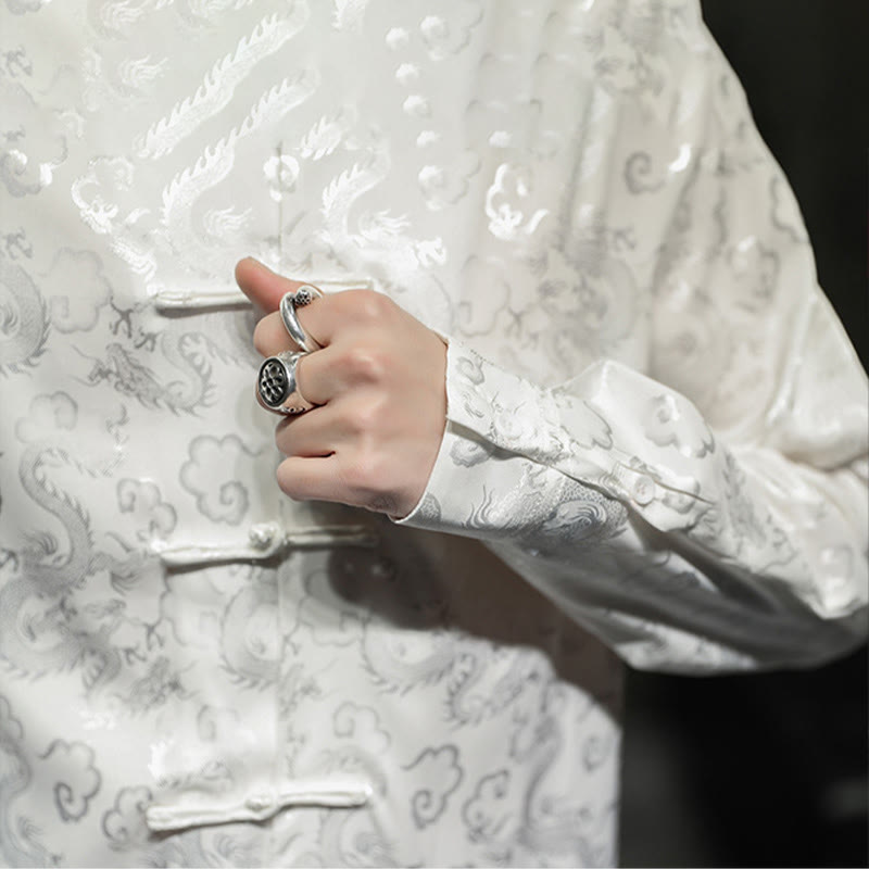 Buddha Stones Casual Dragon Pattern Żaba-guzik Tang Suit Lniana męska kurtka koszula - image 20