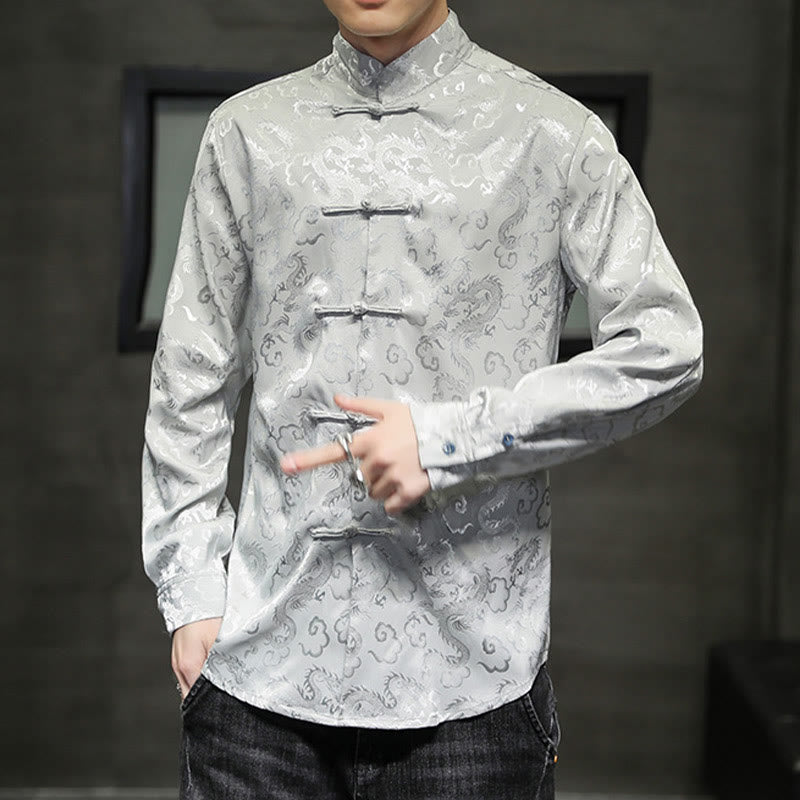 Buddha Stones Casual Dragon Pattern Żaba-guzik Tang Suit Lniana męska kurtka koszula - image 25