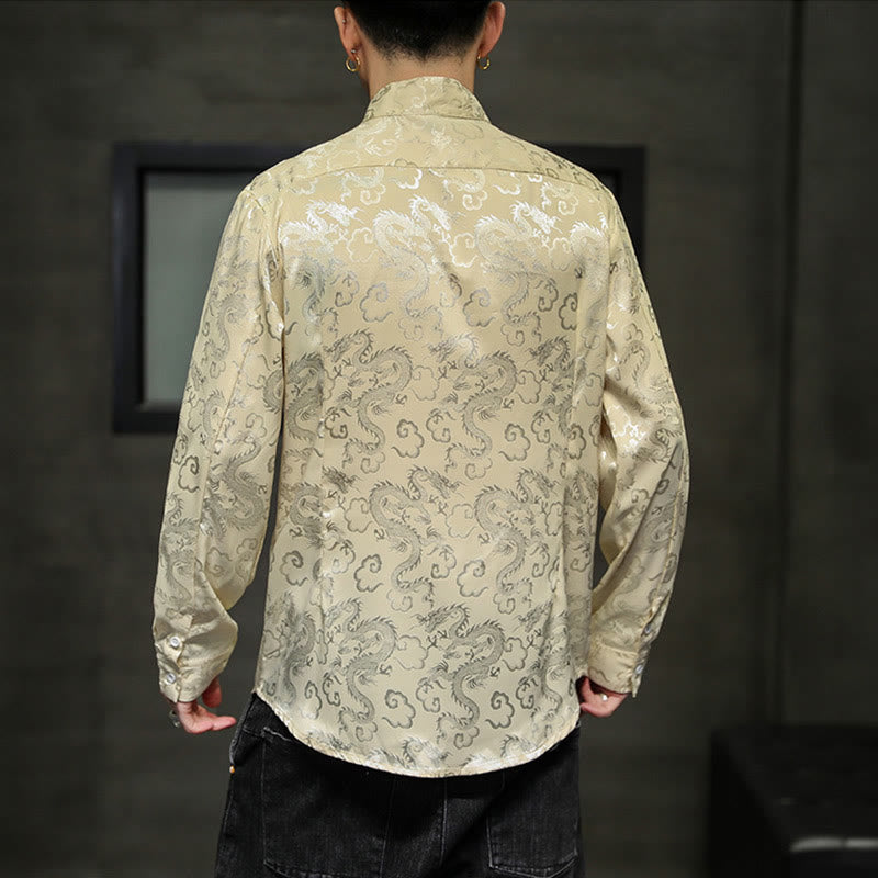 Buddha Stones Casual Dragon Pattern Żaba-guzik Tang Suit Lniana męska kurtka koszula - image 45