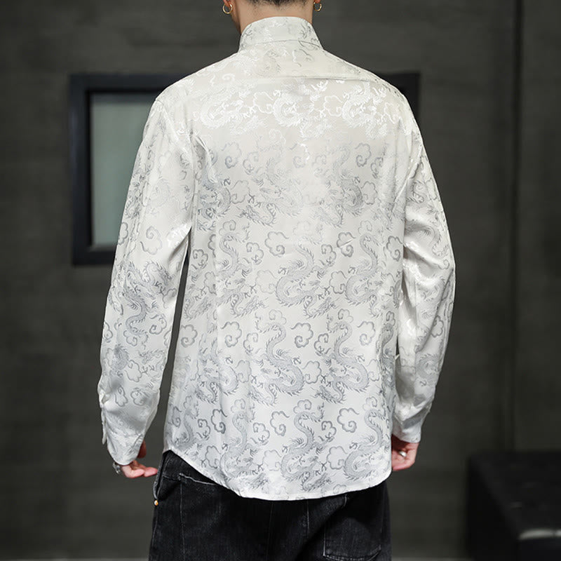 Buddha Stones Casual Dragon Pattern Żaba-guzik Tang Suit Lniana męska kurtka koszula - image 17