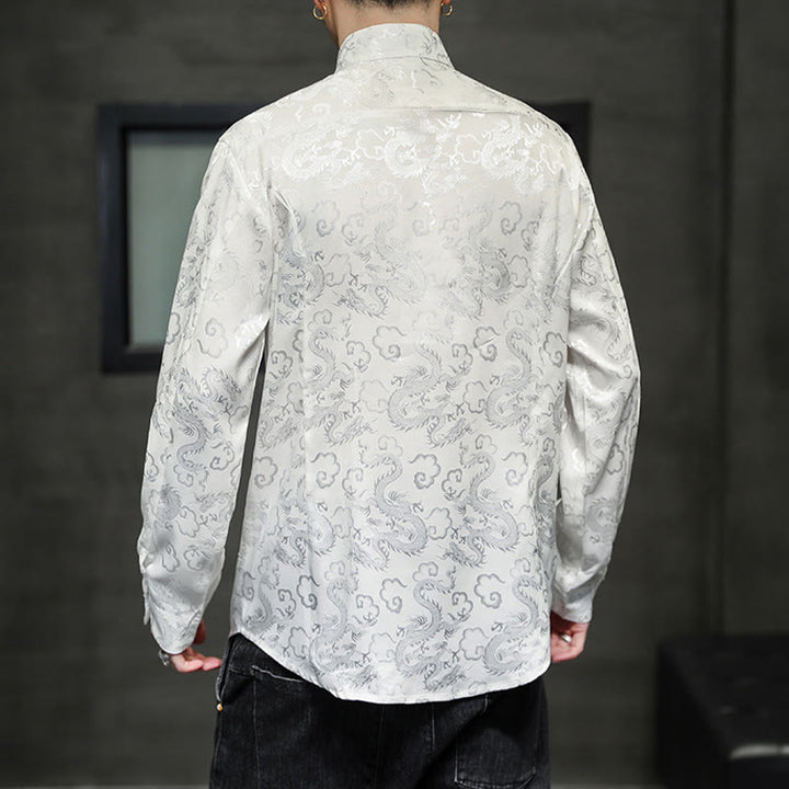 Buddha Stones Casual Dragon Pattern Żaba-guzik Tang Suit Lniana męska kurtka koszula - image 17