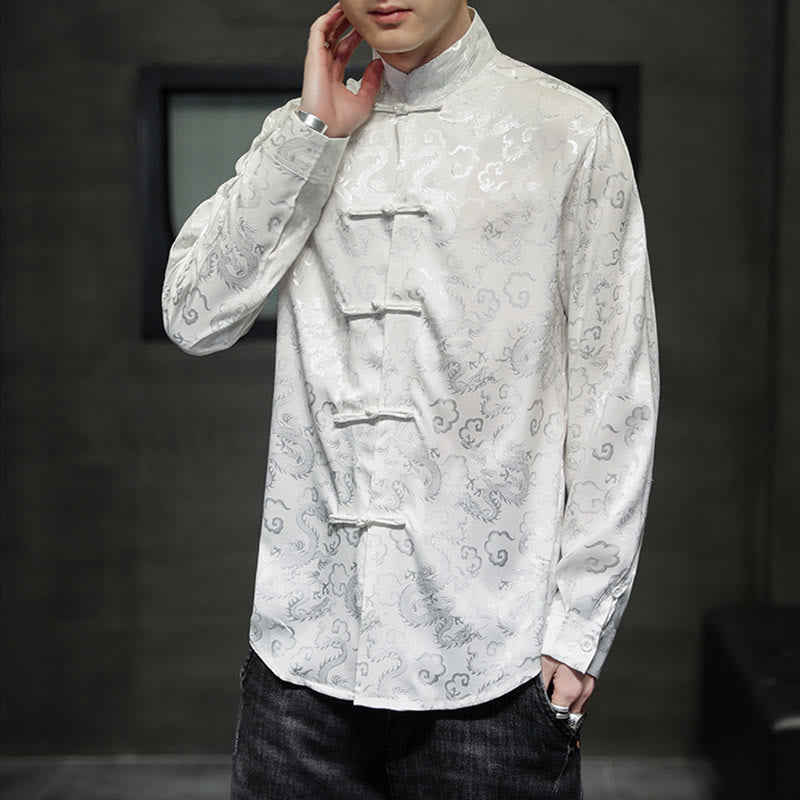 Buddha Stones Casual Dragon Pattern Żaba-guzik Tang Suit Lniana męska kurtka koszula - GhostWhite - US/UK/AU46， EU56 (5XL) - image 10