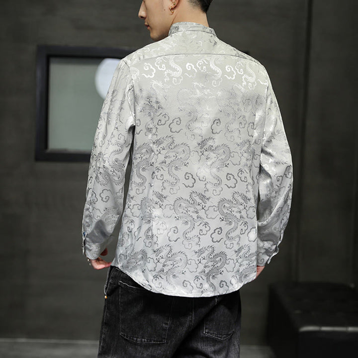 Buddha Stones Casual Dragon Pattern Żaba-guzik Tang Suit Lniana męska kurtka koszula - image 29