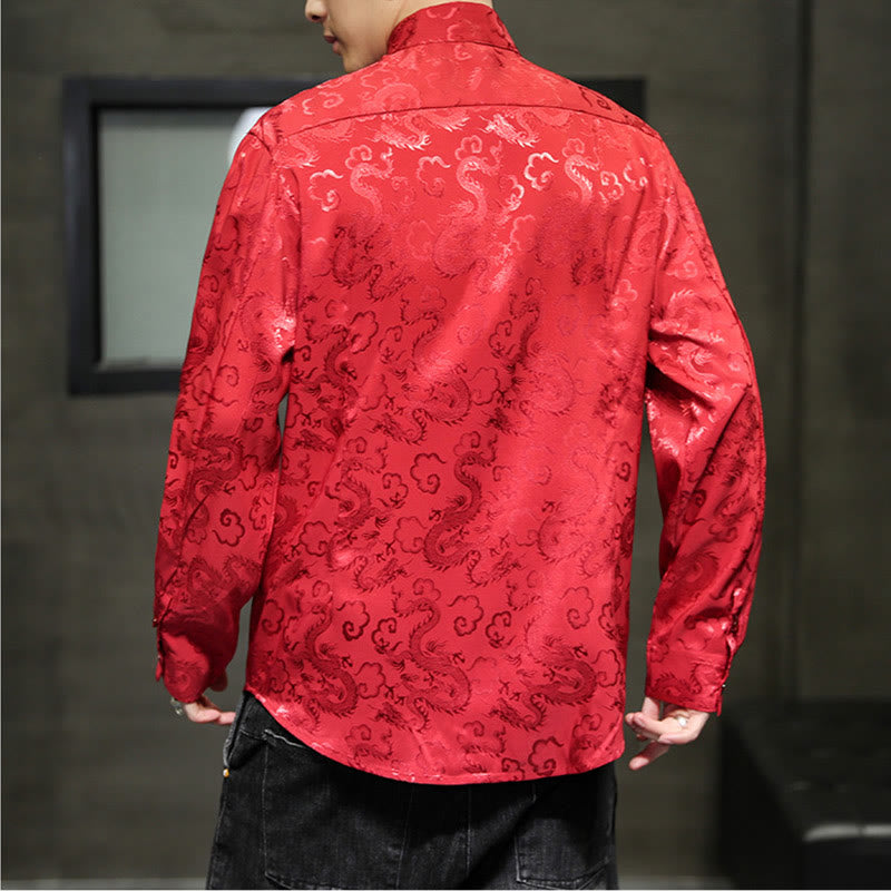 Buddha Stones Casual Dragon Pattern Żaba-guzik Tang Suit Lniana męska kurtka koszula - image 53