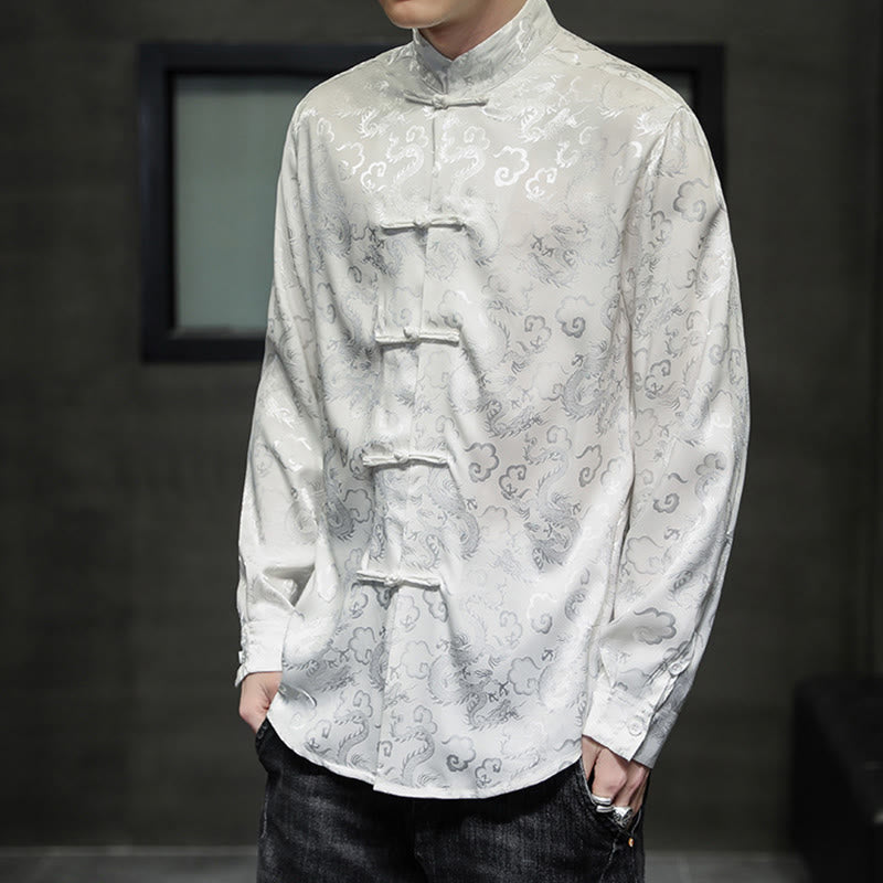 Buddha Stones Casual Dragon Pattern Żaba-guzik Tang Suit Lniana męska kurtka koszula - image 13