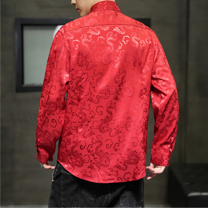 Buddha Stones Casual Dragon Pattern Żaba-guzik Tang Suit Lniana męska kurtka koszula - image 53