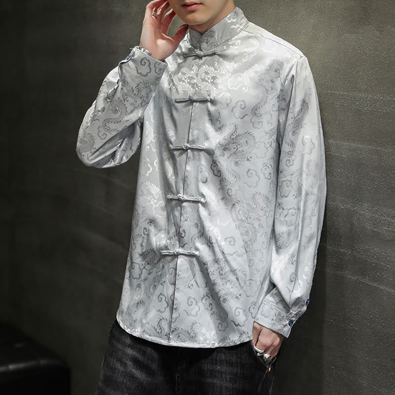 Buddha Stones Casual Dragon Pattern Żaba-guzik Tang Suit Lniana męska kurtka koszula - image 23