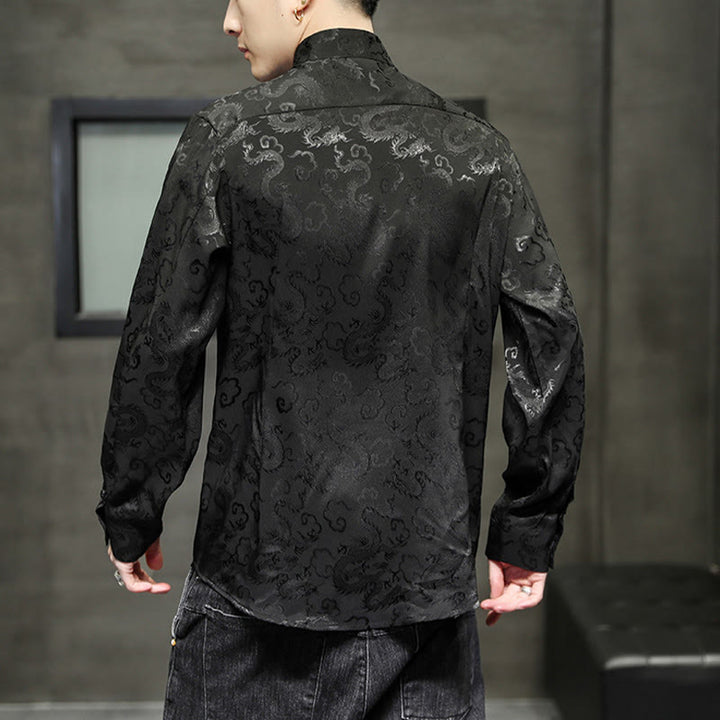 Buddha Stones Casual Dragon Pattern Żaba-guzik Tang Suit Lniana męska kurtka koszula - image 37