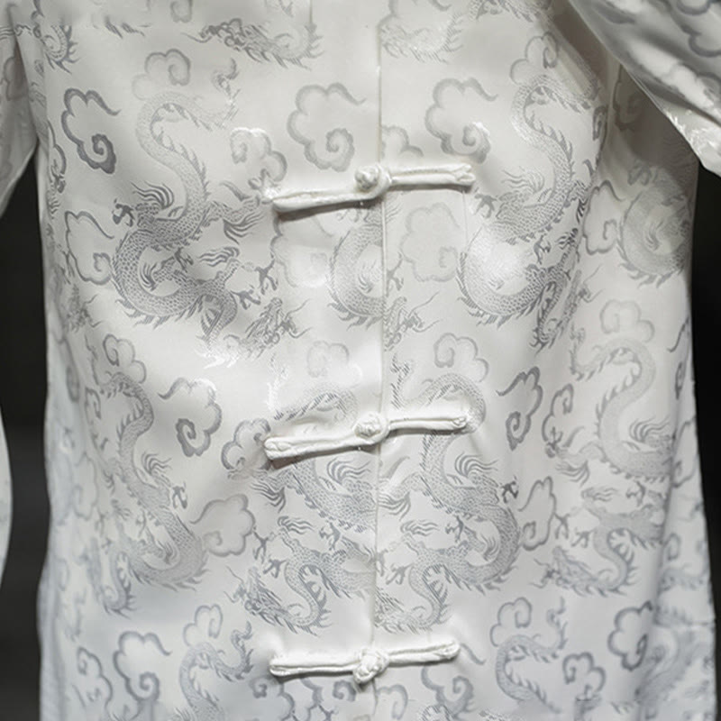 Buddha Stones Casual Dragon Pattern Żaba-guzik Tang Suit Lniana męska kurtka koszula - image 19