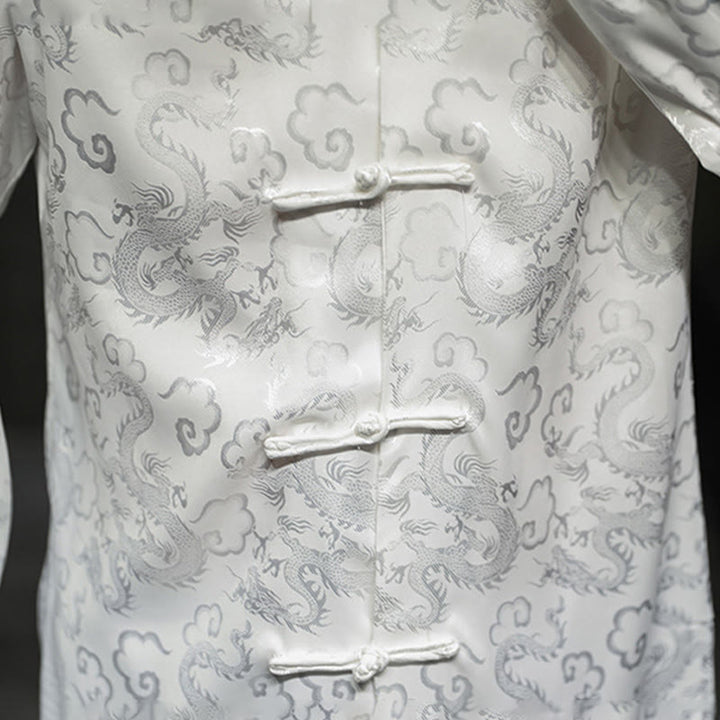 Buddha Stones Casual Dragon Pattern Żaba-guzik Tang Suit Lniana męska kurtka koszula - image 19