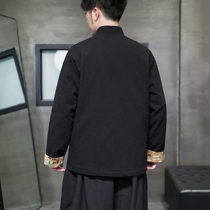 Buddha Stones Plum Blossom Haft Mankiet Kwiatowy Wzór Żaba-guzik Garnitur Tang Bawełna Len Męska Kurtka Koszula  - image 4