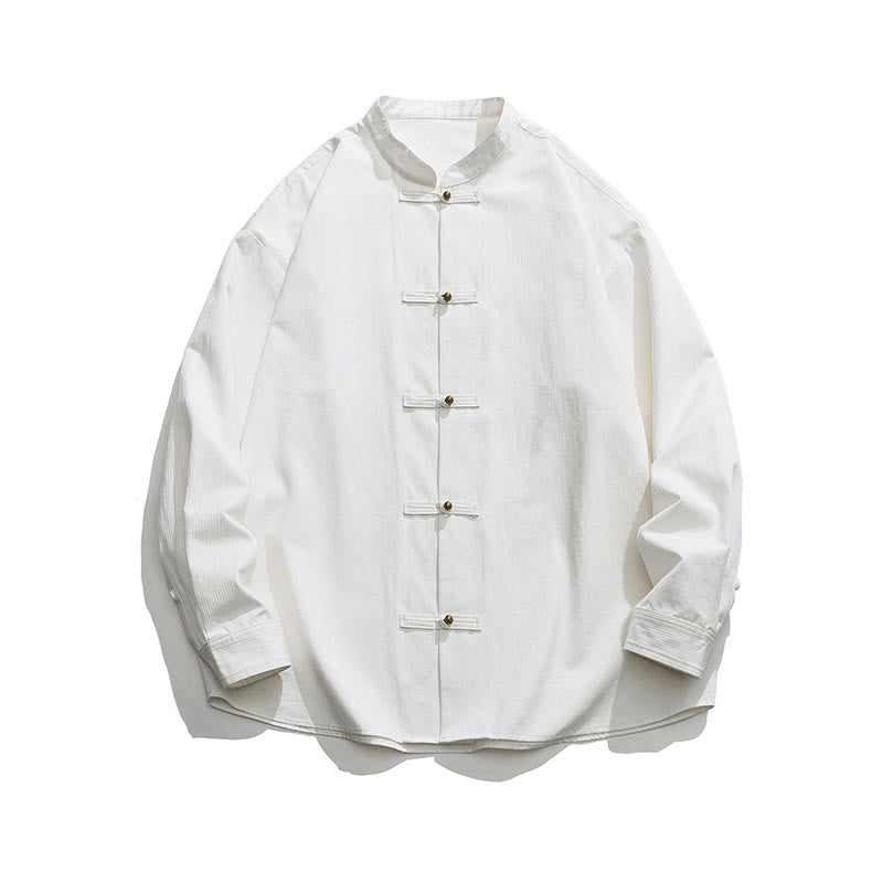 Buddha Stones Jednokolorowa Żabka-guzik Tang Suit Bawełniana męska kurtka Koszula  - image 21