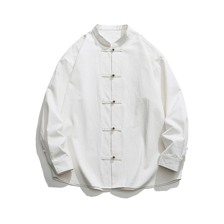 Buddha Stones Jednokolorowa Żabka-guzik Tang Suit Bawełniana męska kurtka Koszula  - image 21