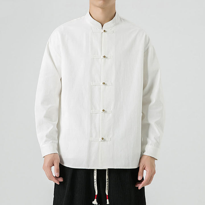 Buddha Stones Jednokolorowa Żabka-guzik Tang Suit Bawełniana męska kurtka Koszula  - image 15