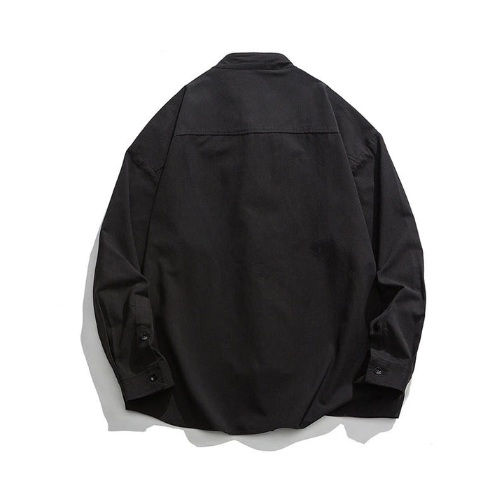 Buddha Stones Jednokolorowa Żabka-guzik Tang Suit Bawełniana męska kurtka Koszula  - image 9