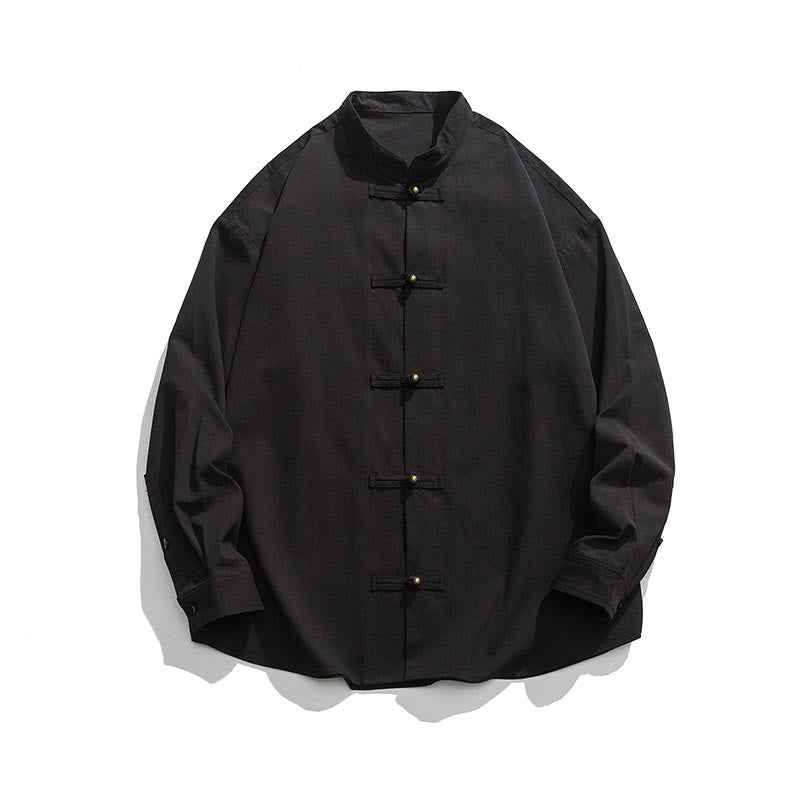 Buddha Stones Jednokolorowa Żabka-guzik Tang Suit Bawełniana męska kurtka Koszula  - image 8