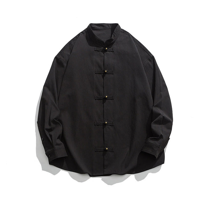 Buddha Stones Jednokolorowa Żabka-guzik Tang Suit Bawełniana męska kurtka Koszula  - image 8