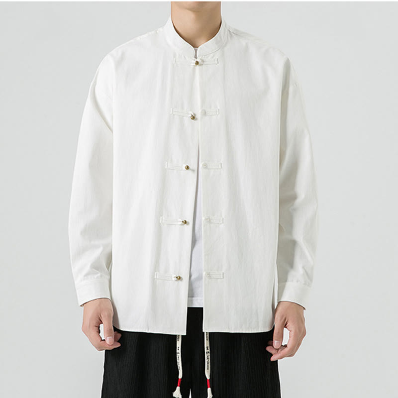 Buddha Stones Jednokolorowa Żabka-guzik Tang Suit Bawełniana męska kurtka Koszula  - image 11