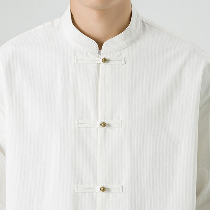 Buddha Stones Jednokolorowa Żabka-guzik Tang Suit Bawełniana męska kurtka Koszula  - image 17