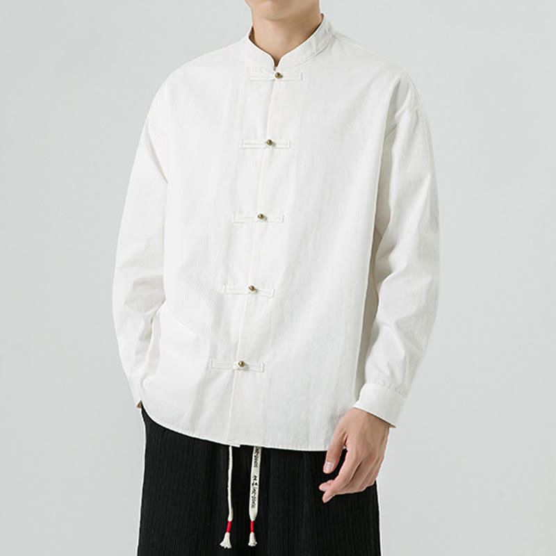 Buddha Stones Jednokolorowa Żabka-guzik Tang Suit Bawełniana męska kurtka Koszula  - image 13