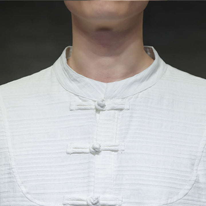 Buddha Stones Jednokolorowy Pół Żabka-guzik Garnitur Tang Bawełna Lniana Męska Kurtka Koszula  - image 16