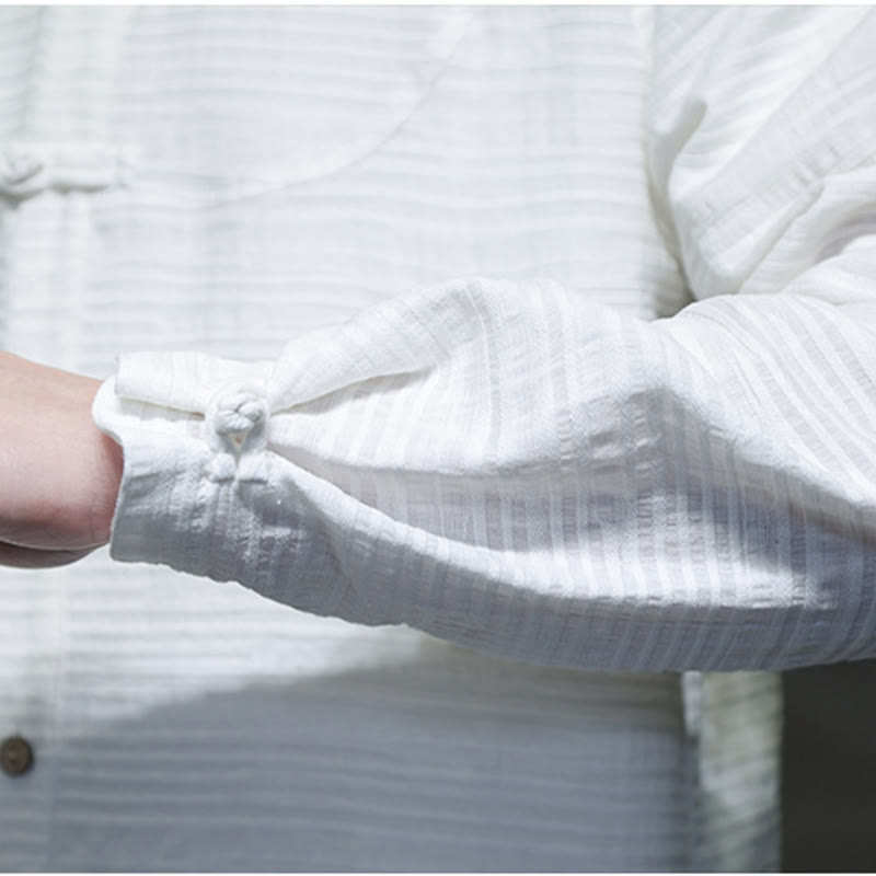 Buddha Stones Jednokolorowy Pół Żabka-guzik Garnitur Tang Bawełna Lniana Męska Kurtka Koszula  - image 19