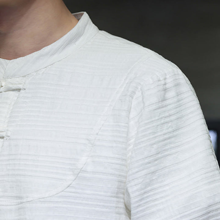 Buddha Stones Jednokolorowy Pół Żabka-guzik Garnitur Tang Bawełna Lniana Męska Kurtka Koszula  - image 17