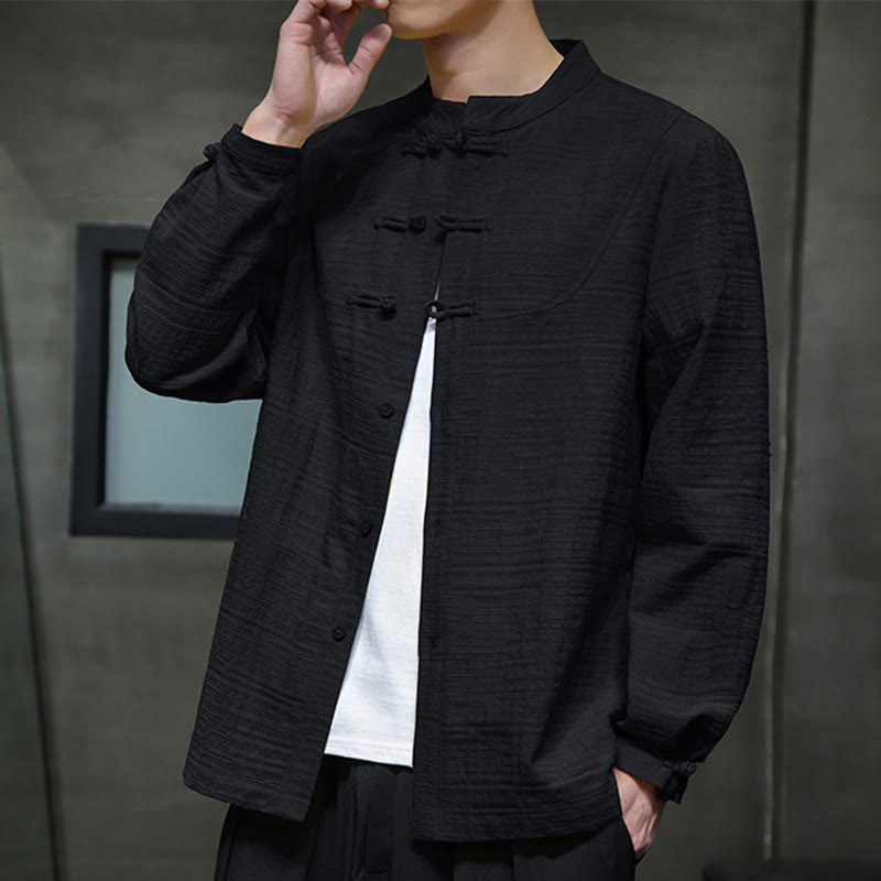 Buddha Stones Jednokolorowy Pół Żabka-guzik Garnitur Tang Bawełna Lniana Męska Kurtka Koszula  - image 21