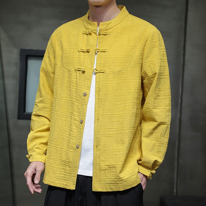 Buddha Stones Jednokolorowy Pół Żabka-guzik Garnitur Tang Bawełna Lniana Męska Kurtka Koszula  - image 31