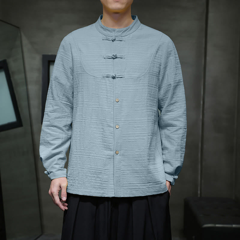 Buddha Stones Jednokolorowy Pół Żabka-guzik Garnitur Tang Bawełna Lniana Męska Kurtka Koszula  - image 6