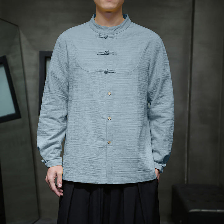 Buddha Stones Jednokolorowy Pół Żabka-guzik Garnitur Tang Bawełna Lniana Męska Kurtka Koszula  - image 6