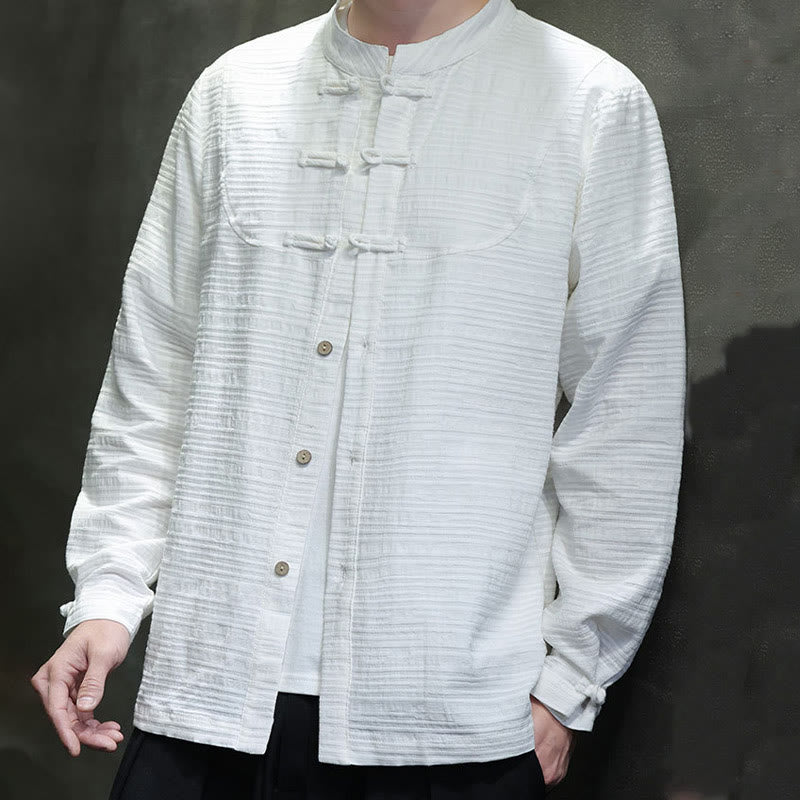 Buddha Stones Jednokolorowy Pół Żabka-guzik Garnitur Tang Bawełna Lniana Męska Kurtka Koszula  - image 11