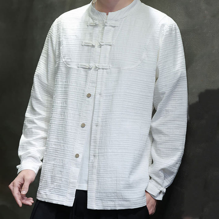 Buddha Stones Jednokolorowy Pół Żabka-guzik Garnitur Tang Bawełna Lniana Męska Kurtka Koszula  - image 11